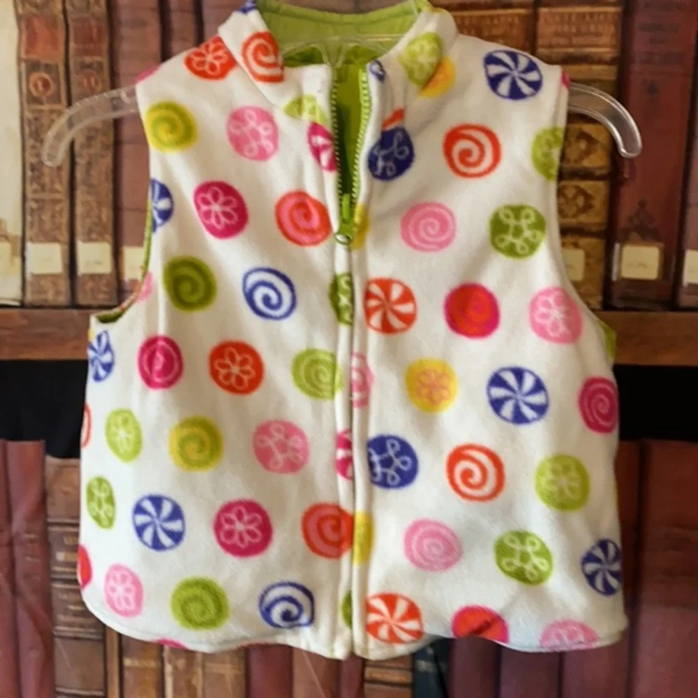 Gymboree Reversible Puffer Vest Lime Green Candy Print Girls 5
